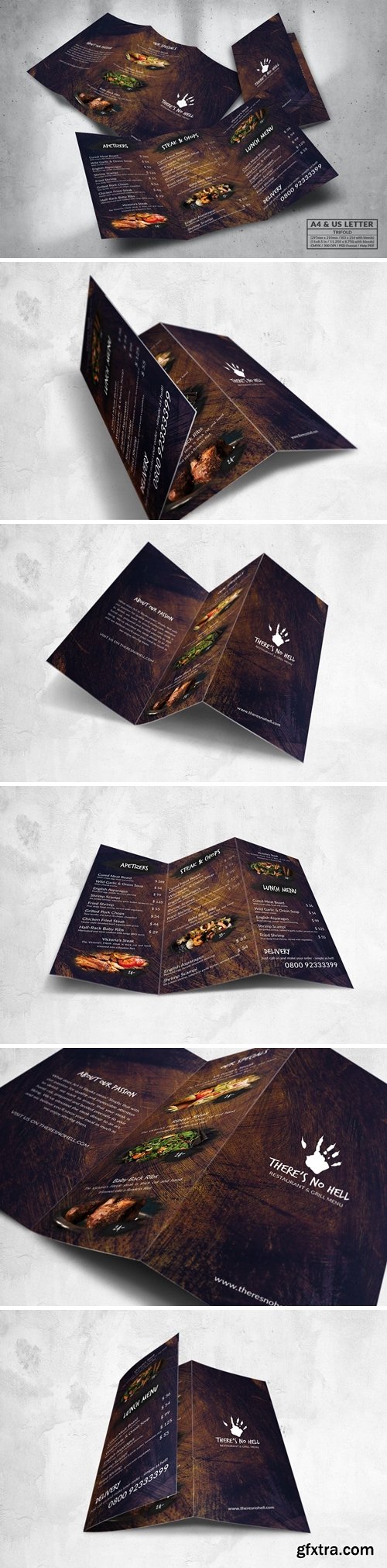 Trifold Food Menu Design A4 & US Letter