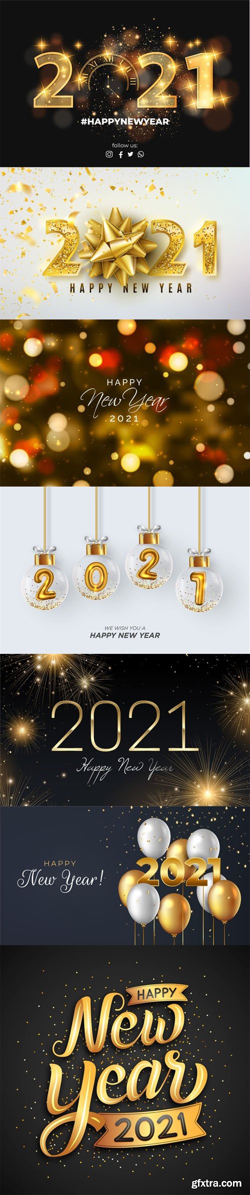 7 Happy New Year 2021 Backgrounds in Vector