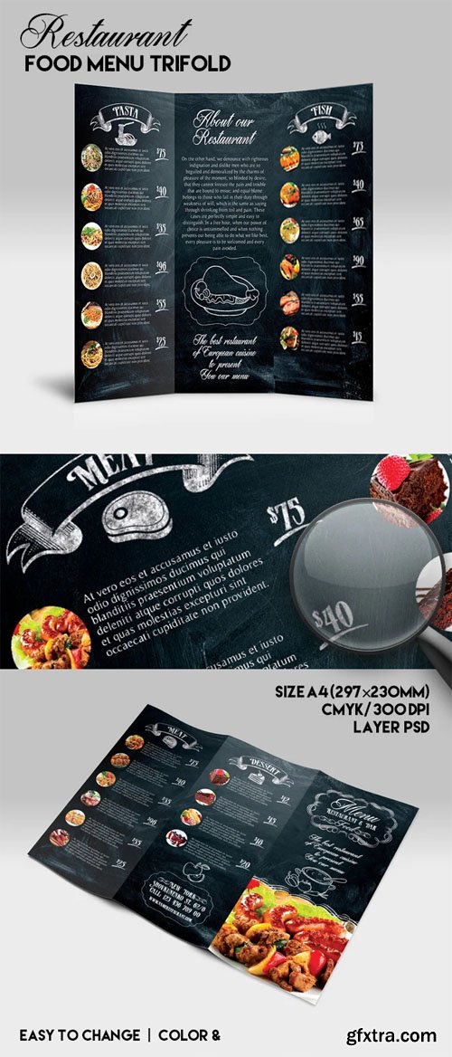 Restaurant Food Menu Tri-fold PSD Template