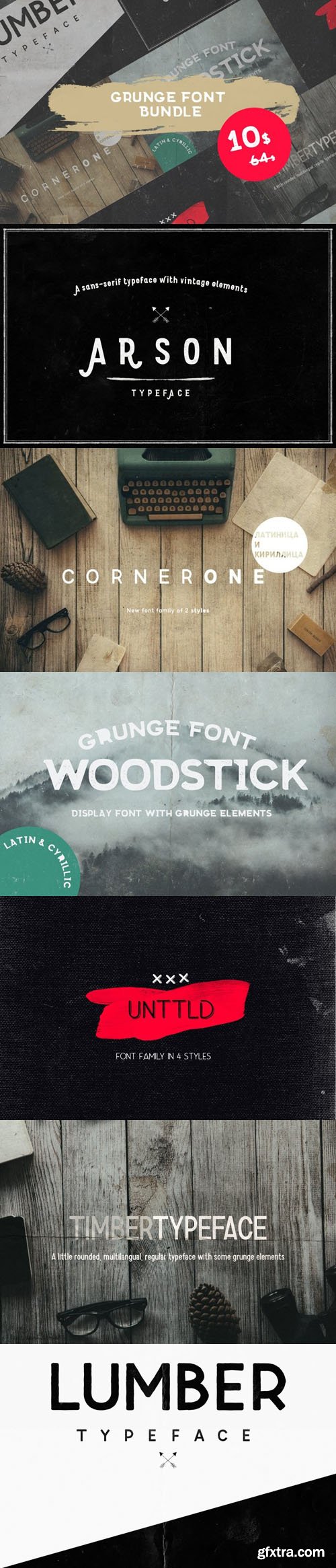 6 Grunge Brush Fonts Bundle [10-Weights]