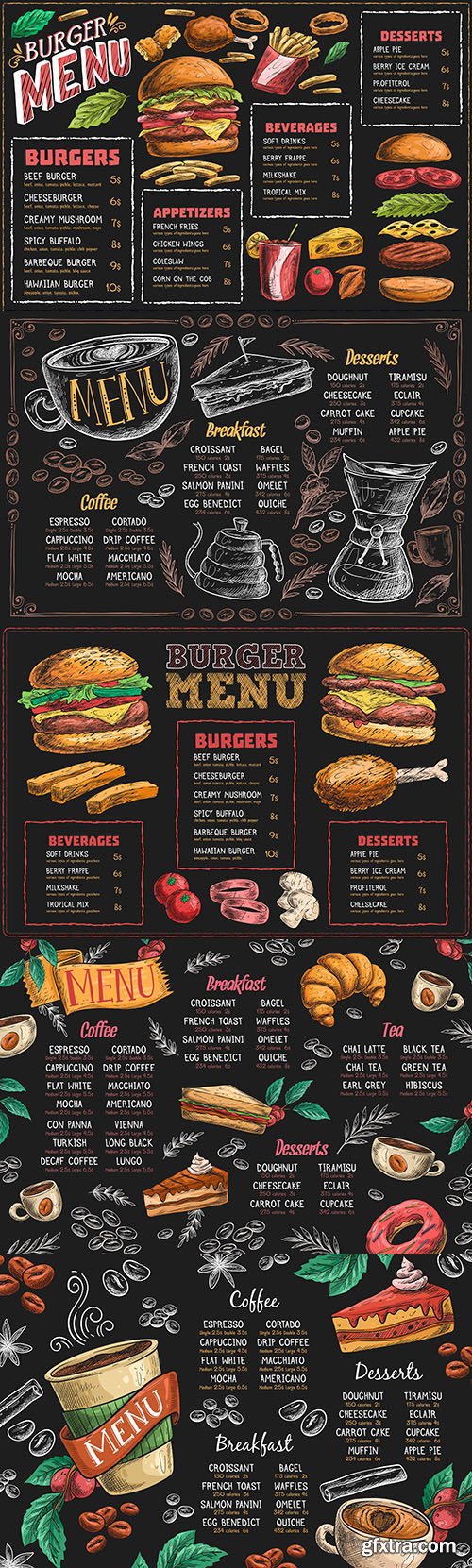 Burger menu and fragrant coffee painted design templatexA;