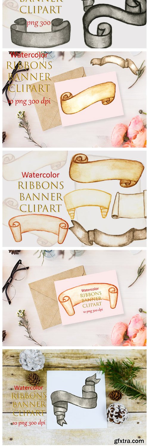 Watercolor Clipart Ribbons Banner Winter 6995952