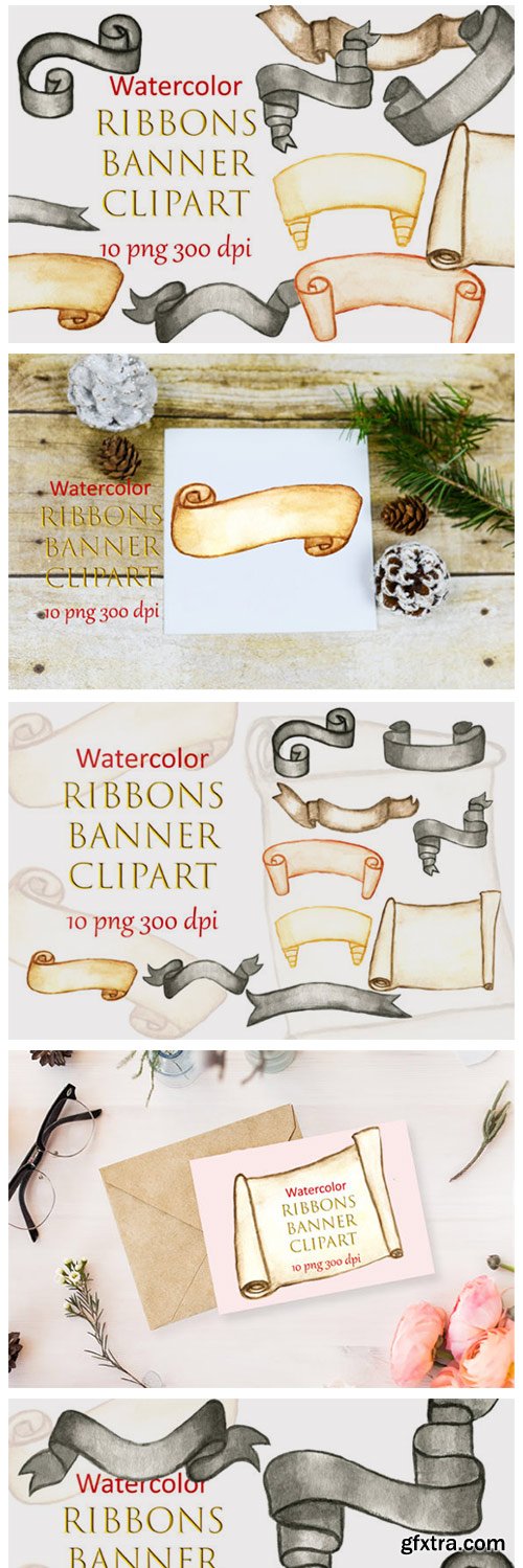 Watercolor Clipart Ribbons Banner Winter 6995952