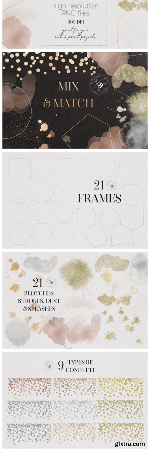 Gold Rose Gold Dust Confetti PNG Frames 6945975