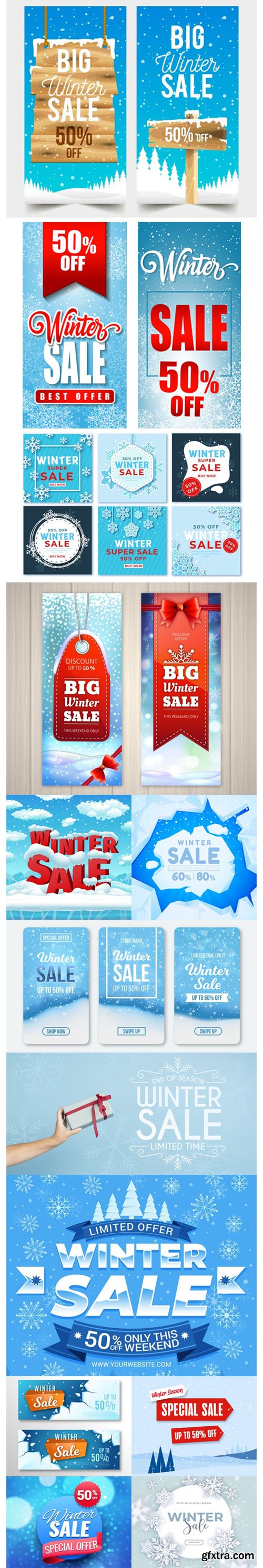 14 Winter Sales Banners & Backgrounds Collection in Vector