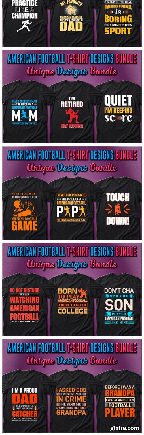 American Football T-shirt Designs Bundle 7157949