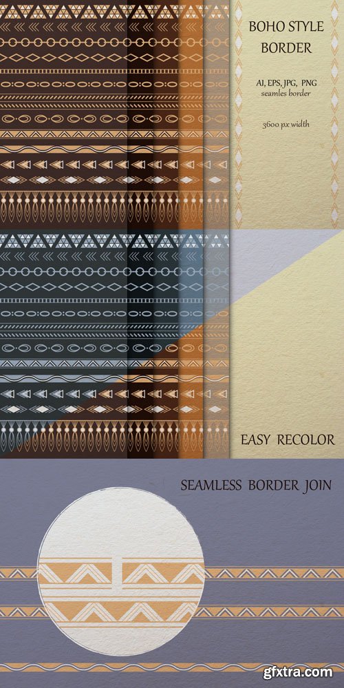 Boho Style Border -  Gold Foil Vectors Collection