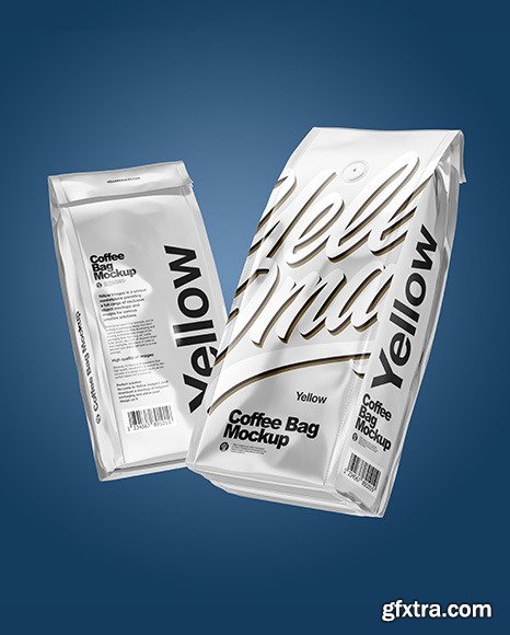 Two Glossy Metallic Coffee Bag Packagin Mockup 72520