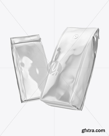 Two Glossy Metallic Coffee Bag Packagin Mockup 72520