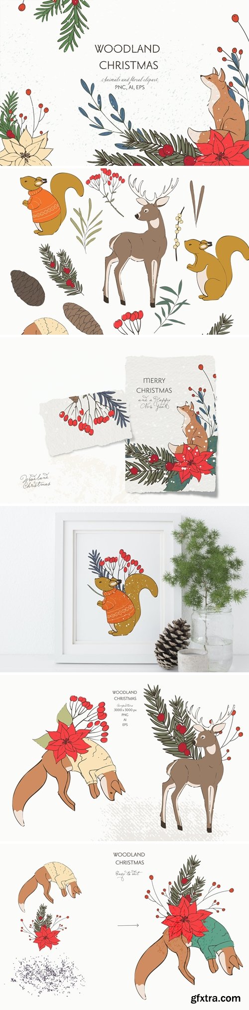 Woodland Christmas animals clipart