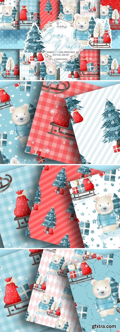 Bear Winter digital paper pack