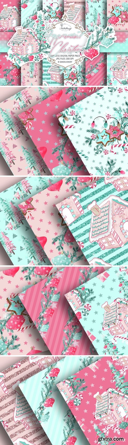 Peppermint Christmas digital paper pack