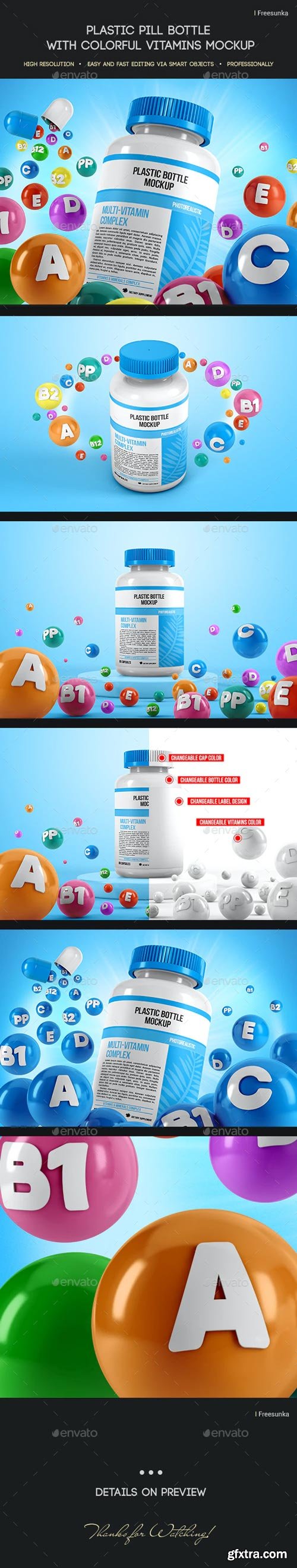 GraphicRiver - Plastic Pill Bottle With Colorful Vitamins Mockup - 29450172