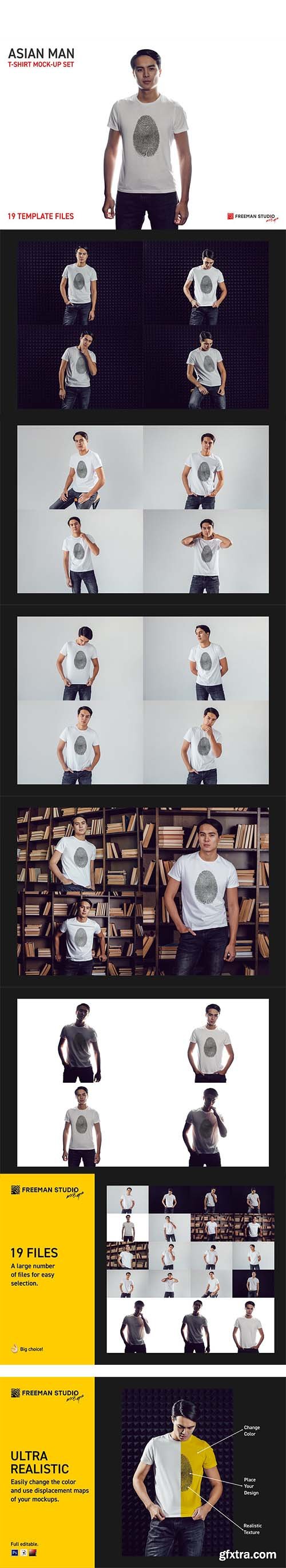 CreativeMarket - Asian Man T-Shirt Mock-Up Set 5728693