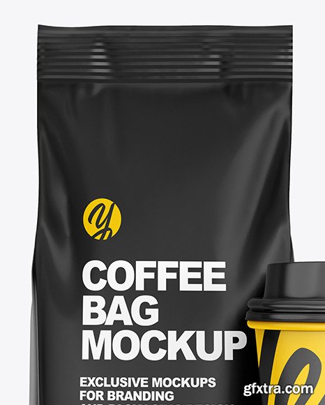 Matte Coffee Bag with Cup Mockup 72956