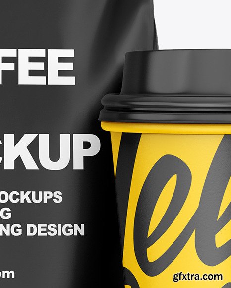 Matte Coffee Bag with Cup Mockup 72956