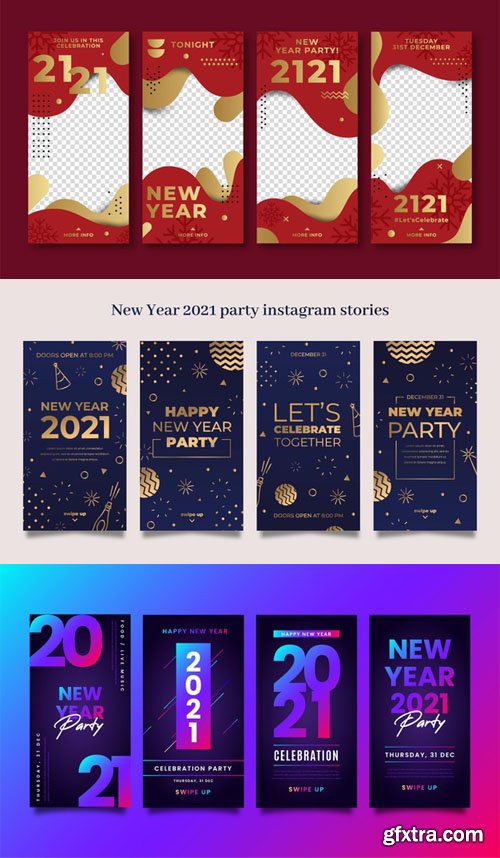 3 New Year 2021 Instagram Stories Vector Collection