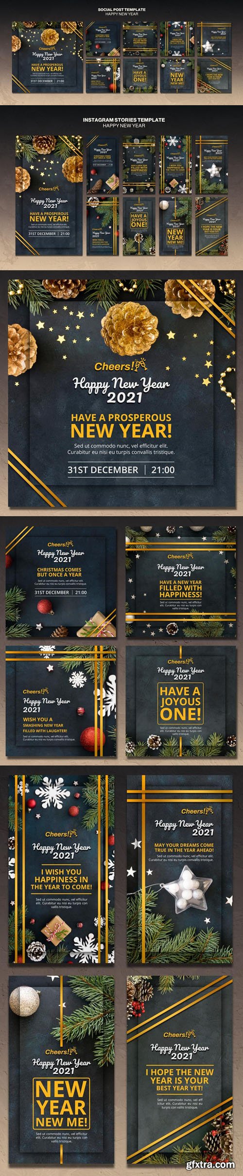 Happy New Year 2021 Social Media Posts & Instagram Stories PSD Templates