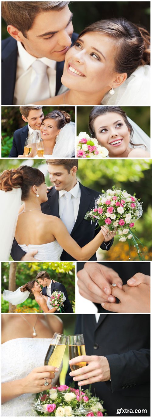 Happy bride and groom stock photo