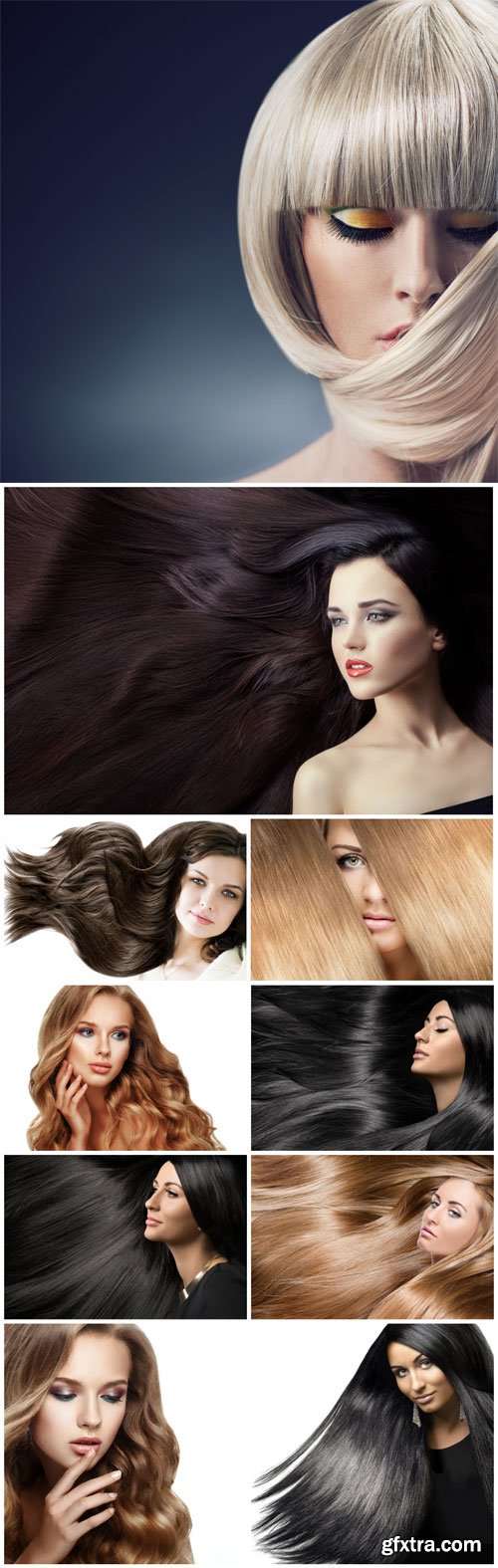 Girls with groomed long hair stock photo