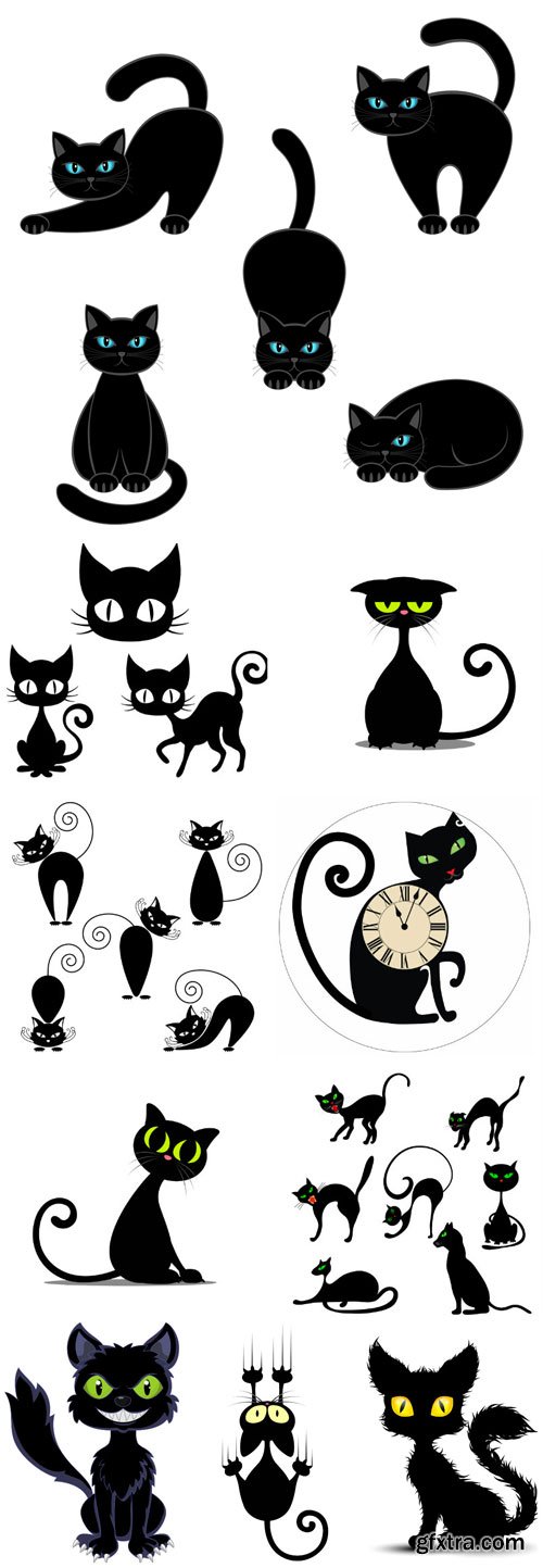 Black cats in vector