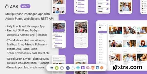 CodeCanyon - Zak v1.1 - (4 in 1) Multipurpose Phonegap App with Admin Panel, Website and REST API - 27371946
