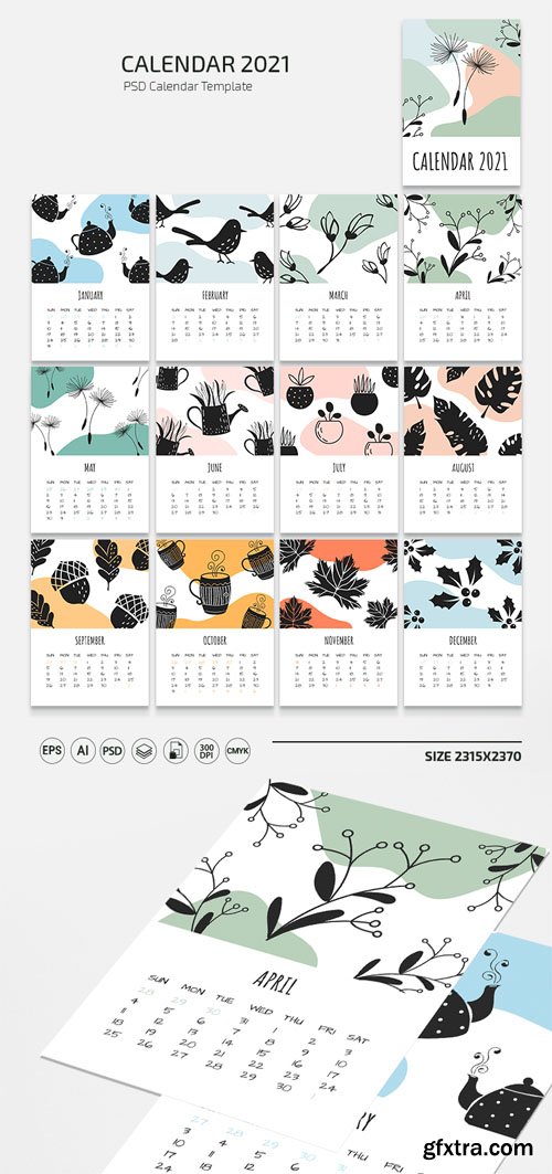 Calendar 2021 PSD Templates + Vectors [12-Months]