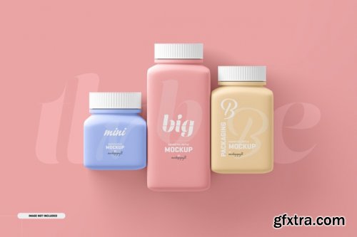 Multi size square pill supplement bottle mockup