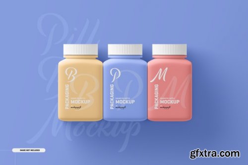 Small and Medium square pill supplement bottle mockup