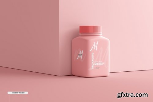 Small and Medium square pill supplement bottle mockup