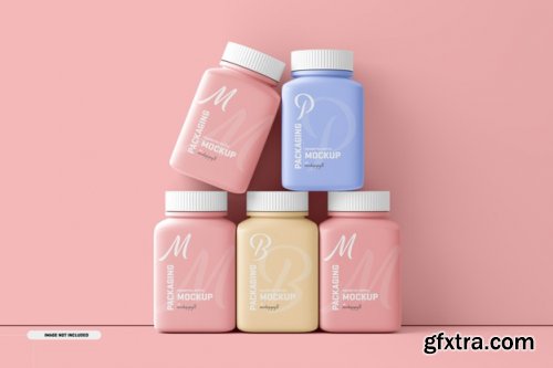 Small and Medium square pill supplement bottle mockup