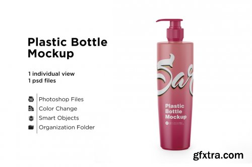 CreativeMarket - Plastic Bottle with Pump Mockup 5670195