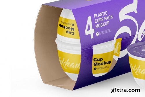 CreativeMarket - 4 Plastic Cups Kraft Paper Mockup 5670197