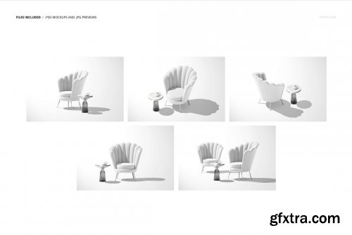 CreativeMarket - Velvet Shell Armchair Mockup Set 5673870