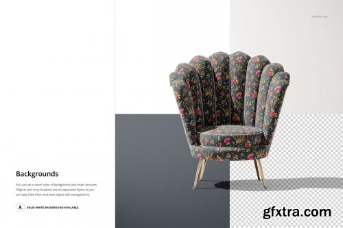 CreativeMarket - Velvet Shell Armchair Mockup Set 5673870