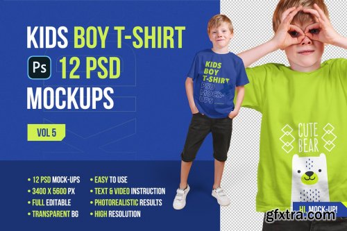 CreativeMarket - Kids Boy T-Shirt PSD Mockups Vol5 5336989