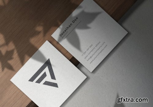 White floating square textured business card mockup