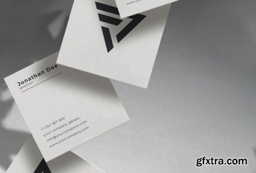 White floating square textured business card mockup