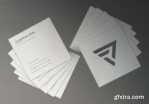 White floating square textured business card mockup