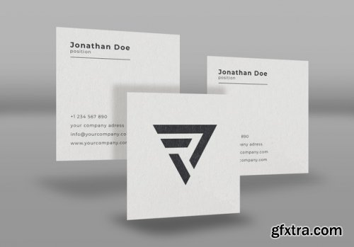 White floating square textured business card mockup