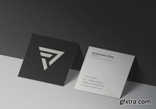 White floating square textured business card mockup