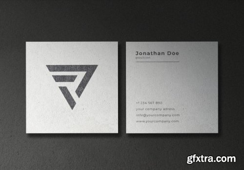 White floating square textured business card mockup