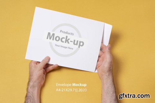 Hand holding blank, box notes mockup vol2