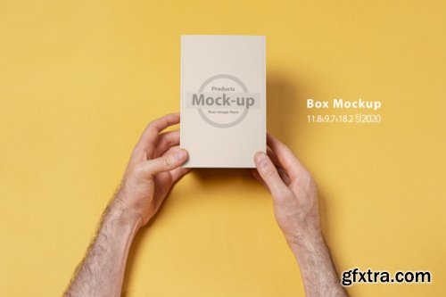 Hand holding blank, box notes mockup vol2