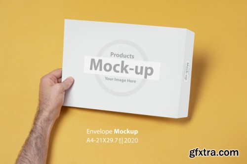 Hand holding blank, box notes mockup vol2