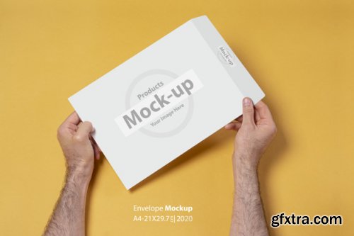 Hand holding blank, box notes mockup vol2