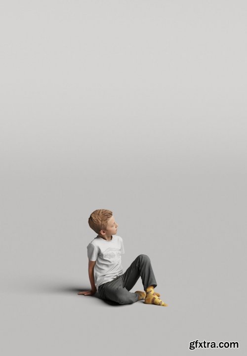 Humano Boy sitting and looking 0507 3D model