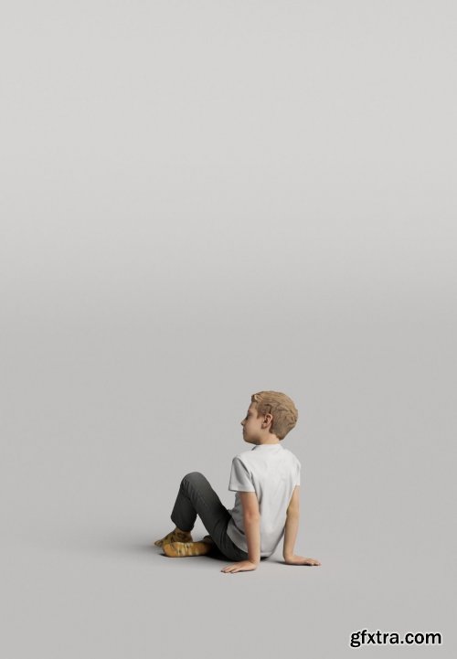 Humano Boy sitting and looking 0507 3D model