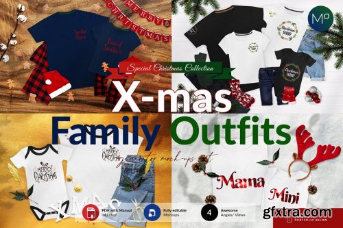 CreativeMarket - Christmas Family T-shirts Mock-ups 5617062