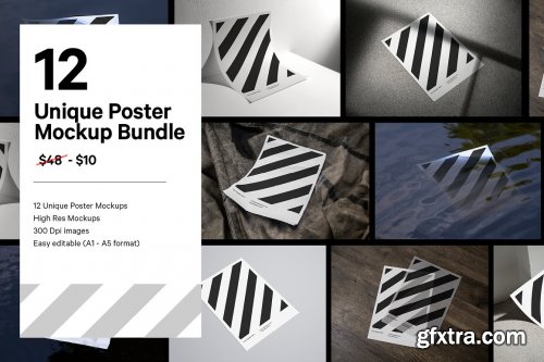 CreativeMarket - 12x Paper Poster Mockup Bundle 5129210